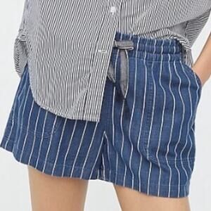 J Crew Seaside Shorts Size XL Indigo Blue Stripe High Rise Pull On Drawstring